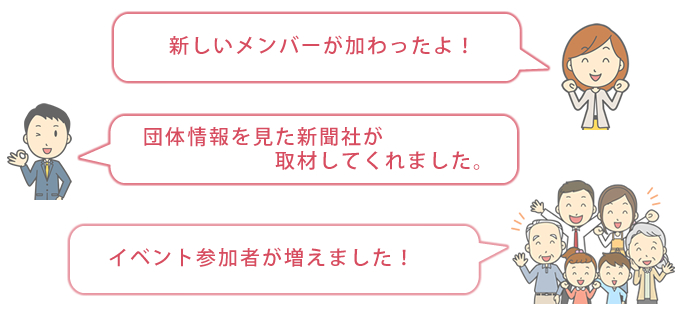 新しいメンバーが加わったよ！
団体情報を見た新聞社が取材してくれました。
イベント参加者が増えました！